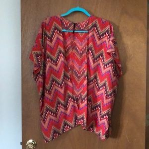 Red Patterned Open Cardigan
